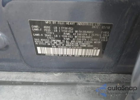 2015 Subaru Outback 2.5I Premium z USA, uszkodzony, nr VIN 4S4BSBCC5F3307820